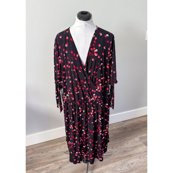 Lane Bryant Black Floral Midi Wrap Style Dress - Picture 1 of 9